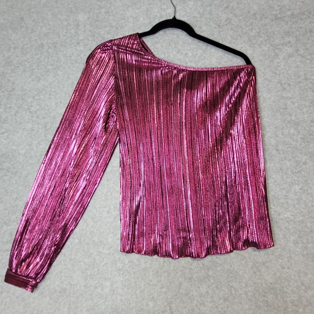 NWT Wrangler Retro Metallic Pink One Shoulder Pleated Top M Western Concert Glam
